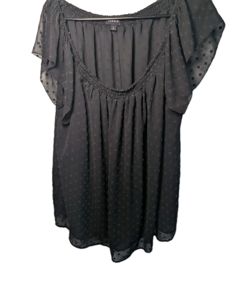 Torrid Shirt Blouse Women's Plus 2X Black Dot Flutter Sleeve Boho Peasant Flowy